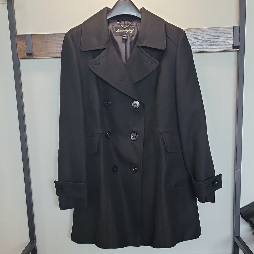 Sandra Augelazzi Black Wool Blend Peacoat Double Breasted Timeless